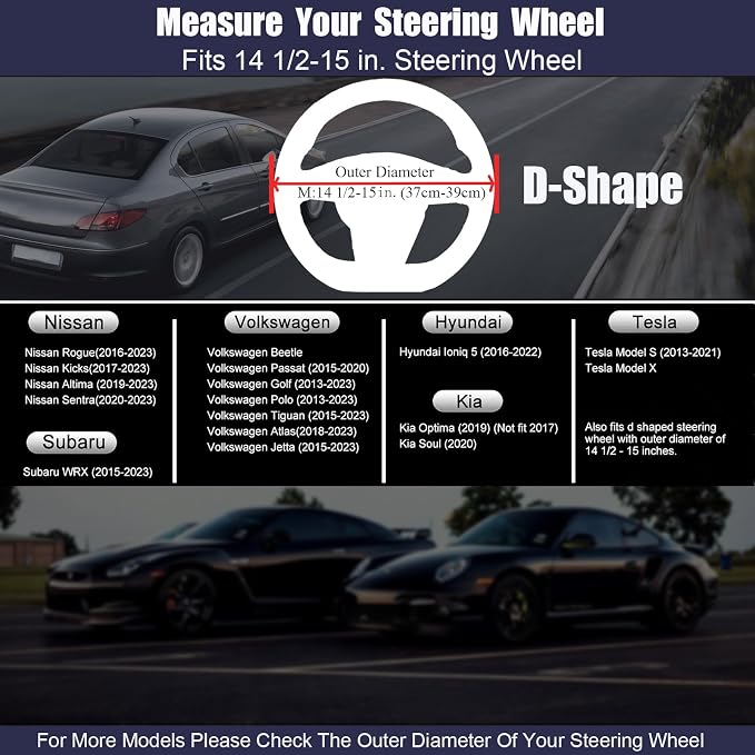 D Shaped Steering Wheel Cover, Flat Bottom Car Wheel Cover 14 1/2-15 inch (37-39 cm), Non-Folding Packaging, Microfiber Leather, Black and Chocolate Brown