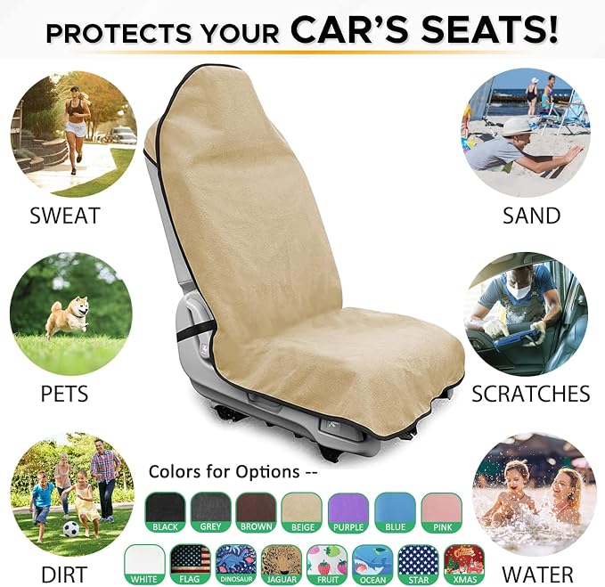 Waterproof Sweating Car Seat Cover for Post Gym Workout, Running, Swimming, Beach and Hiking, Universal Fit Non-Slip Bucket Seat Protector for Cars SUV Trucks, Machine Washable (Off-White)