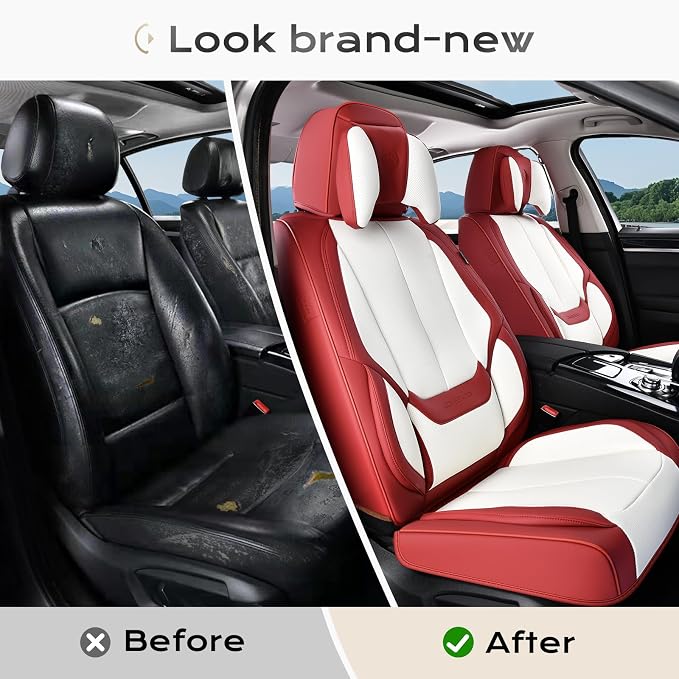 Coverado Car Seat Covers, Seat Covers for Cars, Waterproof Leather Auto Seat Protectors, Leather Car Seat Cushion, Car Interiors Accessories Universal Fit for Most Cars