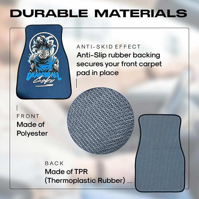 Anime Car Carpet Mat Set of 2 Front, Blue GukooDZB Design Automotive Accessories Interior All Weather Floor Mats Decor with Non Slip Black Anti Skid Backing