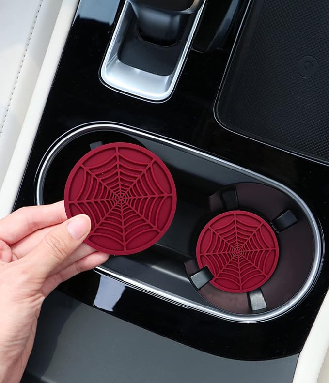Car Cup Holder Coaster, 2 Pack Universal Auto Anti Slip Cup Holder Insert Ornaments Coaster, Durable, Suitable for Most Car Interior Accessories (red-Spider web-2pack)