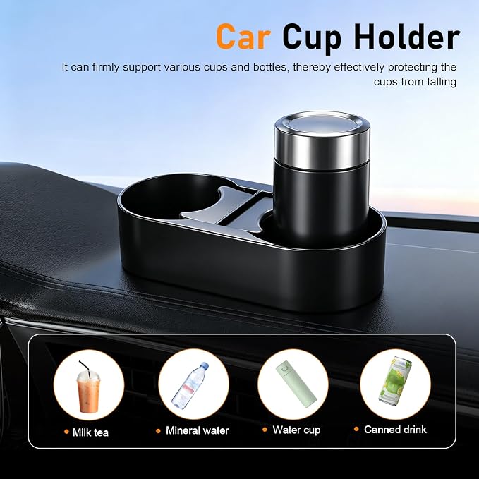 Car Cup Holder, ABS Center Console Double Cup Holder, Self-adhesive Multi-functional Double-drink Organizer, Universal for Most Cars SUVs Trucks (Black #A)