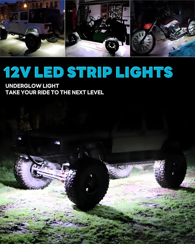 12V Led Light Strip 12.7" Waterproof White Led Light Strips for Car Golf Cart Motorcycles Truck Boat Strip Lights,Pack of 4