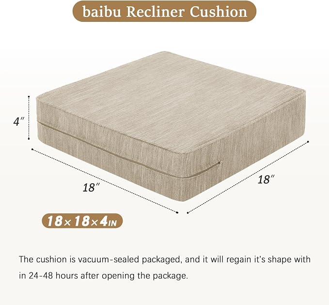 baibu Dual-Layer Gel Memory Foam Recliner Cushions for Elderly, 18x18x4 Inch Thick Non-Slip Recliner Seat Cushion Suitable for Couches, Armchair, Wheelchair, Beige