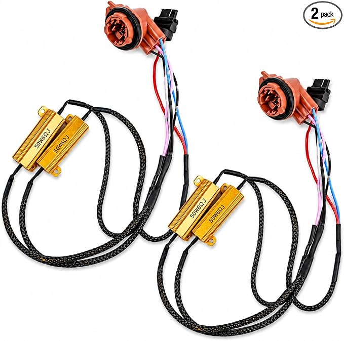 3157 4157 Led Load Resistor Harness Led Turn Signal Hyper Flash Fix | 50W 6ohm 4157 3157 T25 Plug and Play Load Resistor Switchback Led Resistor Anti Hyper Flash Brake Light Blinker 2Pcs