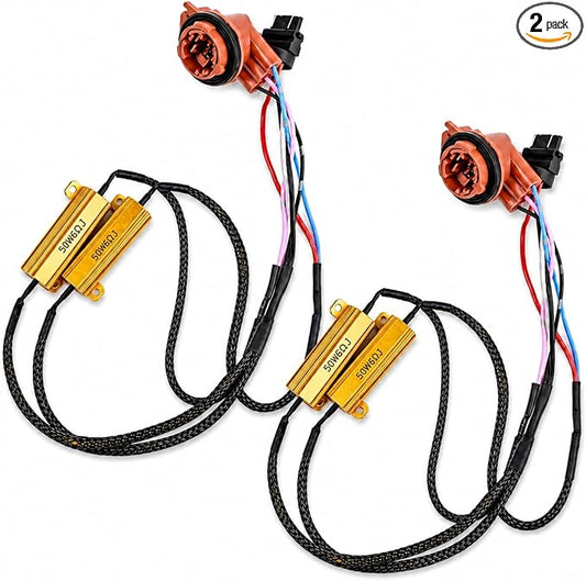 3157 4157 Led Load Resistor Harness Led Turn Signal Hyper Flash Fix | 50W 6ohm 4157 3157 T25 Plug and Play Load Resistor Switchback Led Resistor Anti Hyper Flash Brake Light Blinker 2Pcs