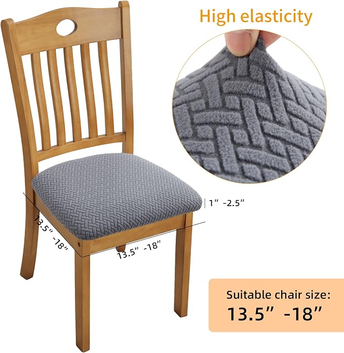Fuloon Stretch Seat Cushion Covers 4 PCS, Washable Chair Seat Slipcover Chair Cover Dining Room for Hotel, Ceremony, Banquet Wedding Party (Grey, 4)
