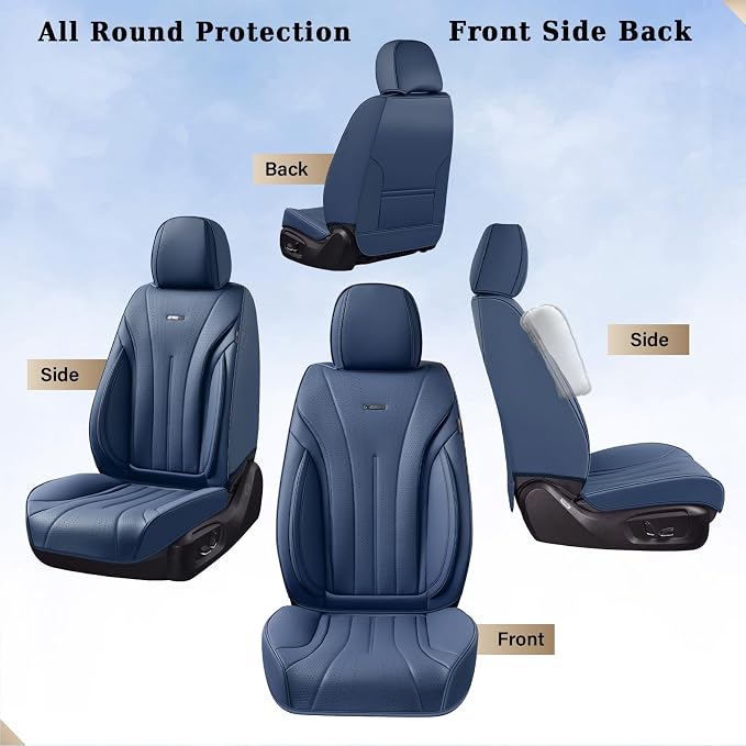 Coverado Front Seat Covers, 2 PCS Leather Seat Cover for Cars, Automotive Seat Cover, Luxury Universal Car Seat Protector, Waterproof Front Seat Car Seat Cushion Fit for Most Sedan, SUV, Trucks (Navy)