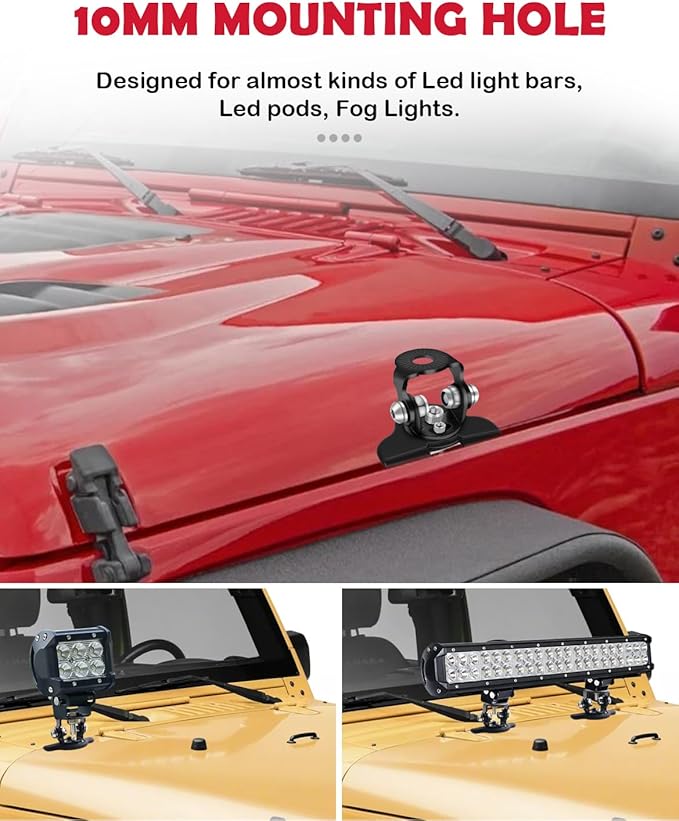 Led Hood Mounts, Universal Led Light Bar Mounting Brackets 304 Stainless Steel Hood Clamp Lights Mounts, Black