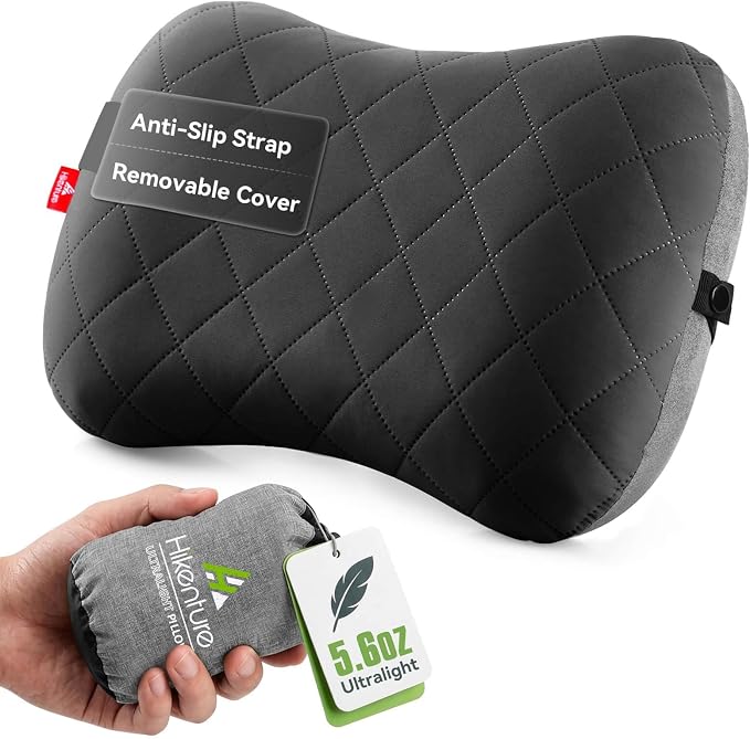 Hikenture Camping Pillow with Removable Cover, Ultralight Inflatable Pillow | Ergonomic Neck Lumber Support, Upgrade Leakproof Backpacking Pillow, Portable Packable for Hiking, Beach, Travel
