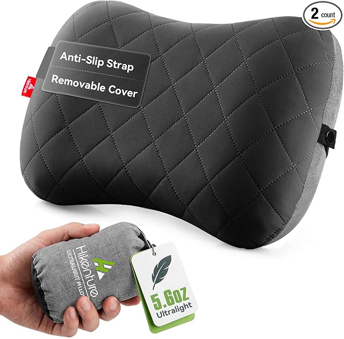 Hikenture Camping Pillow with Removable Cover, Ultralight Inflatable Pillow | Ergonomic Neck Lumber Support, Upgrade Leakproof Backpacking Pillow, Portable Packable for Hiking, Beach, Travel