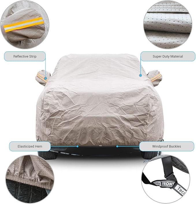 Tecoom Thick Shell Super Breathable-Waterproof Windproof Snow Sun Rain UV Protective Outdoor All Weather SUV Car Cover Fit 191-205 inches SUV