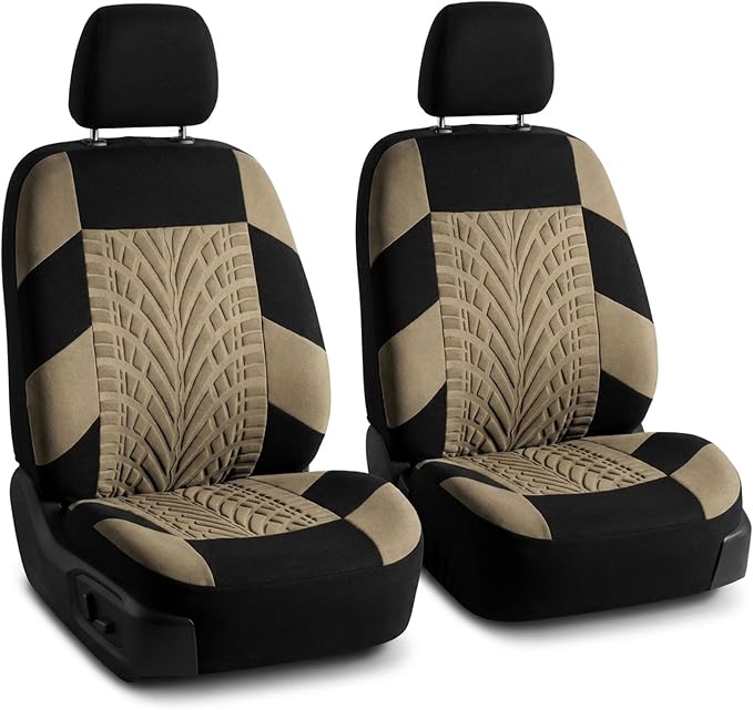 FH Group Front Set Travel Master Car Seat Covers - Covers for Low Back Car Seats with Removable Headrest, Universal Fit, Automotive Seat Cover, Airbag Compatible Car Seat Cover for SUV, Sedan Beige