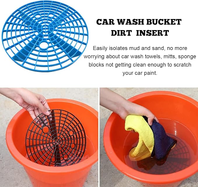 Yourkar 2 PCS Car Wash Inserts, Plastic Vehicle Detail Grit Trap, Auto Wash Dirt Collectors - Fits 12 Inch Diameter Bucket, Universal Car Accessories (Blue)
