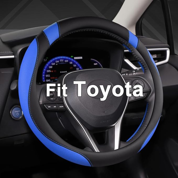 West Llama Customized Auto Car Steering Wheel Cover for Toyota Tacoma,4Runner,Tundra,Sequoia,15.5-16 inch (Black+Blue-Large Size)