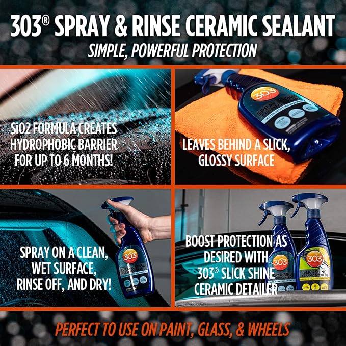 303 Products Spray & Rinse Ceramic Sealant – Quick Ceramic Coating – Water-Activated SiO2 Formula – 6 Months of Protection – Water Repellent Ceramic Spray – Easy to Use – 16 Oz (Pack of 1) (30262)