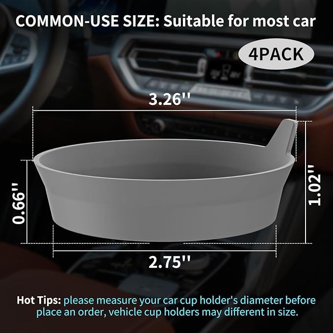 ME.FAN Car Cup Holder Coasters [4 Pack] Silicone Cups Mats, Automotive Universal Non-Slip Recessed Interior Accessories Dark Grey