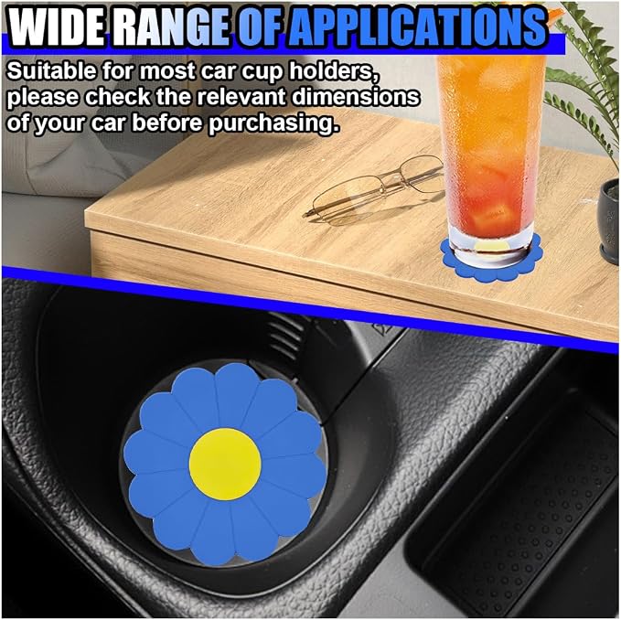 2PCS Car Cup Coaster, Flower Shaped Silicone Non-Slip Vehicle Drink Holder Insert Mat, Universal 2.75 Inch Waterproof Automotive Interior Decoration Beverage Pad Accessories (Blue)