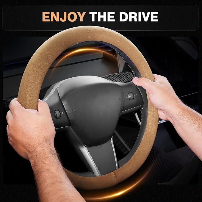 FLORICH Car Steering Wheel Cover Winter, Microfiber Suede Steering Wheel Covers with Anti-Slip Lining, Breathable Elastic Car Steering Wheel Protector Soft, Universal Standard Size 14-15 inch