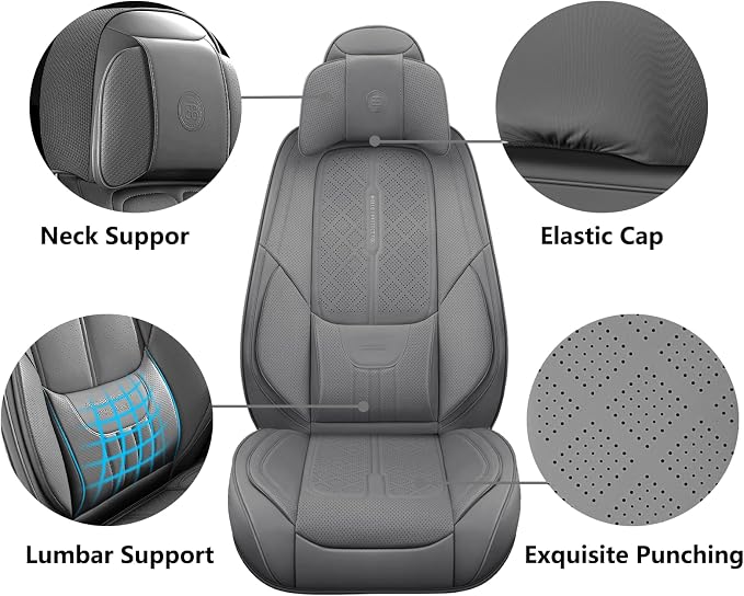 NS YOLO Full Coverage Leather Car Seat Covers for Cars,SUVs and Pick-up Trucks,Car Seat Protector,Automotive Seat Covers,Car Seat Cushion,Grey Seat Cover,Front Seat Cover for 2 Seats