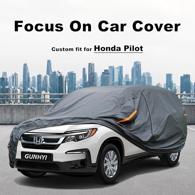 GUNHYI Premium Car Cover Custom Fit Honda Pilot (2008-2026), 16 Layers Heavy Duty Car Cover Waterproof All Weather with Zipper Door for Sun Rain Snow Dust Uv Protection