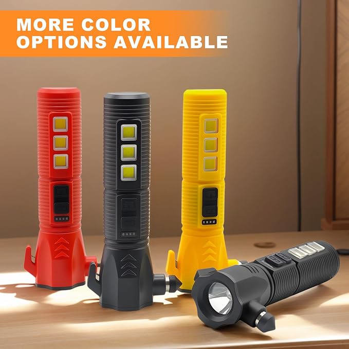 Emergency Car Flashlight - 2000 Lumen Dual Light 4-Level Battery Indicator Window Breaker & Seatbelt Cutter USB Rechargeable Ultra-Light 108g Car Emergency Too (3pcs-Black)