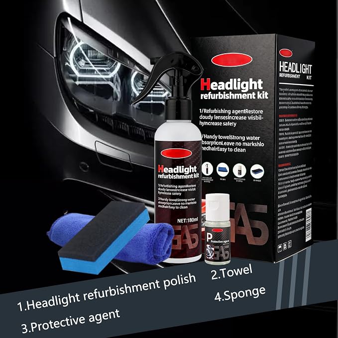 Headlight Restoration Kit, Headlight Cleaner and Restorer Kit, Upgrade Automotive Headlamp Restoration Fluid Kit Removing Yellowing Oxidized