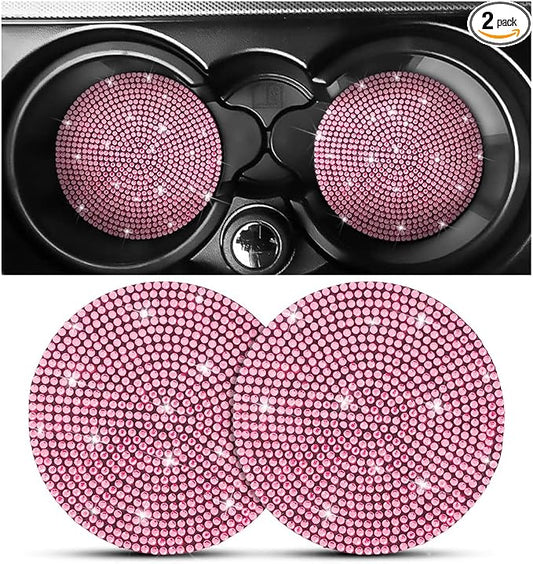 Osilly Bling Car Cup Holder Coaster, 2 Pack Crystal Rhinestone Anti-Slip Insert Coasters, Universal 2.75 Inch Fashion Automotive Cup Mat, Car Interior Accessories Decor Gifts for Women (Pink)