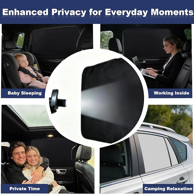 XCBYT Car Window Shades for Back Seat Windows, 100% Blackout, 4 Pack | Heat & UV protection, Privacy for camping, baby sleep, work break, road trip. Fits steel frames only, measure size before buy