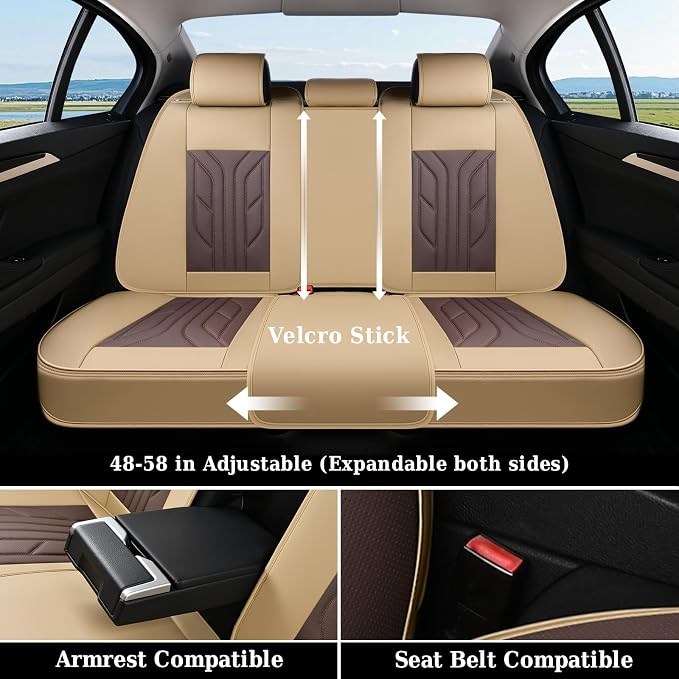 Coverado Car Seat Covers Full Set, Automotive Seat Covers Car Seat Protector Car Seat Cushion, Waterproof Leather Seat Covers for Cars, Universal Fit for Most Sedans SUV Pick-up Truck(Beige&Coffee)