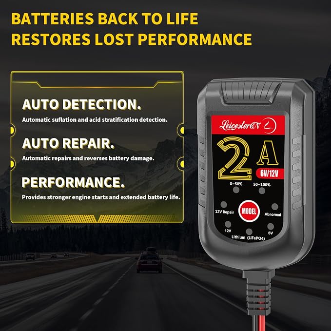 4 Pack Battery Charger 2A 6V 12V, Trickle Charger and Maintainer with Pulse Repair, Automatic Float Charger for Car Motorcycle Boat Lawn Mower ATV RV, 10FT Cable, LiFePO4 Lithium AGM Gel Lead Acid