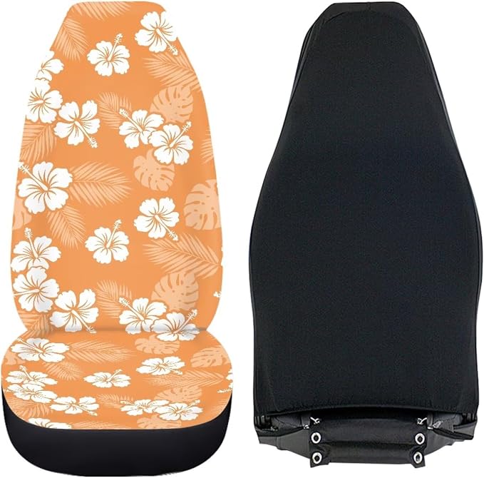 Hawaiian Florals Car Front Seat Covers for Women Set of 2 Tropical Car Seat Cover Elastic Polyester Protection Interior Accessories for Cars SUV Sedans