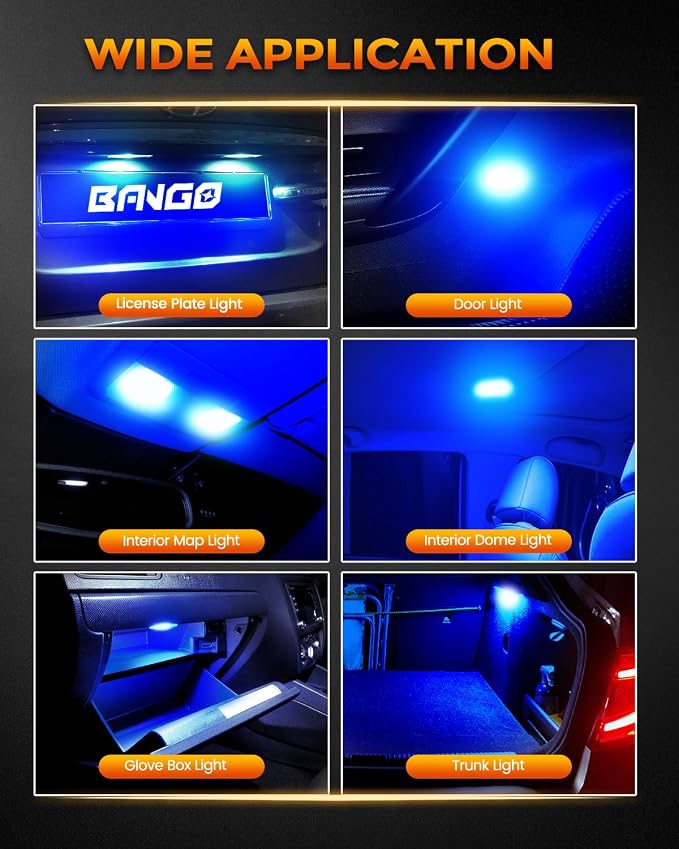 BANGO 24 Pieces Car LED Interior Light Bulbs, Non-Polarity Design with Removal Tool, Suitable for Car Dome Map Door Trunk License Plate Lights, Etc. (Blue)