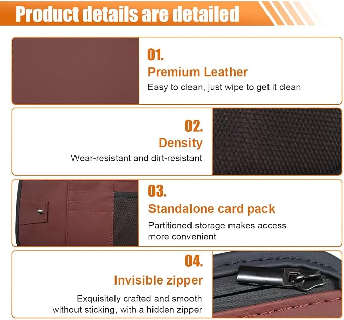 Car Sun Visor Organizer, PU Leather Automotive Visor Storage Pouch Holder with Multi-Pocket, Vehicle Interior Organizer Accessories for Sunglasses, Pen, Key, Phone, Cards, License(Red)