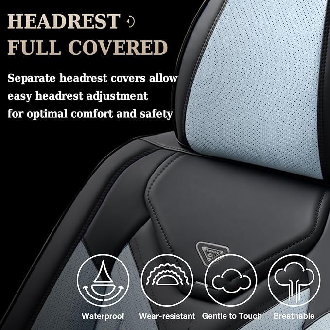 Coverado Seat Covers, Car Seat Covers Front Seats, Leather Seat Covers for Cars, Automotive Seat Covers Car Seat Protector Car Seat Cushion Universal Fit for Most Sedans SUV Truck(Black&Light Blue)