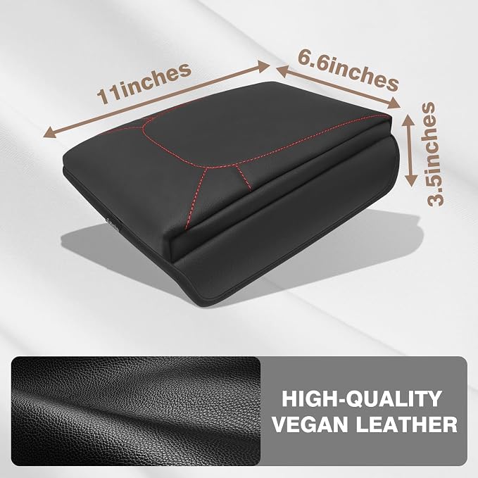 Muslogy Center Console Armrest Cover Fit for Chevrolet Colorado/GMC Canyon 2023-2026 Accessories, Comfort Armrest Pad Console Lid Cushion Vegan Leather 1-Inch Extra Thick(Red Stitching)