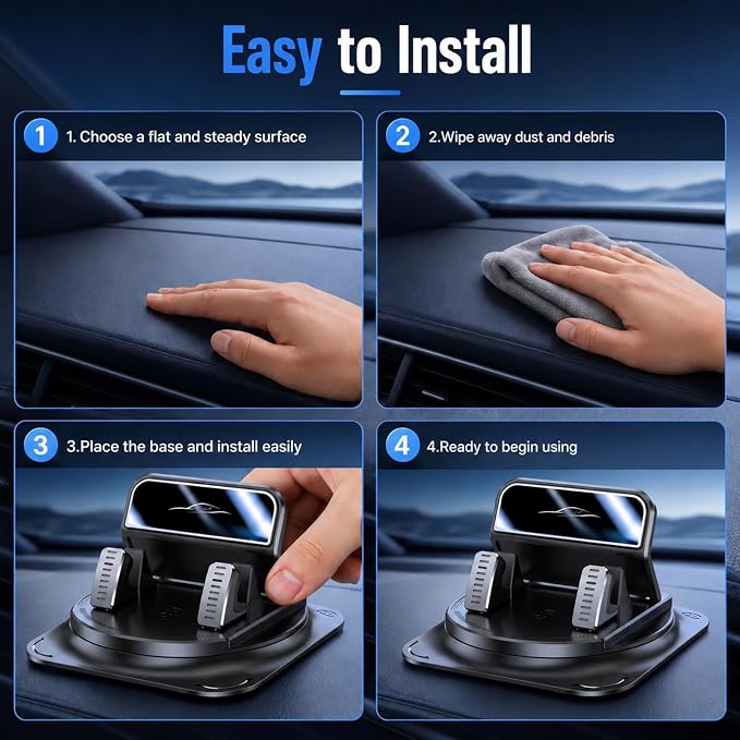 360 Degree Rotatable Car Phone Holder, Non-Slip Dashboard Cell Phone Holder, Universal Car Phone Mount Stand for Navigation and Viewing