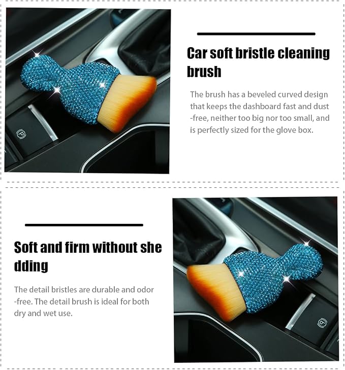 zipelo Auto Interior Dust Brush, Car Detailing Cleaner Brush with Diamond, Bling Handle Soft Bristle Dusting Tool, Scratch Free Dirt Clean Brush for Vehicle Dashboard, Air Conditioner Vent (Lake Blue)