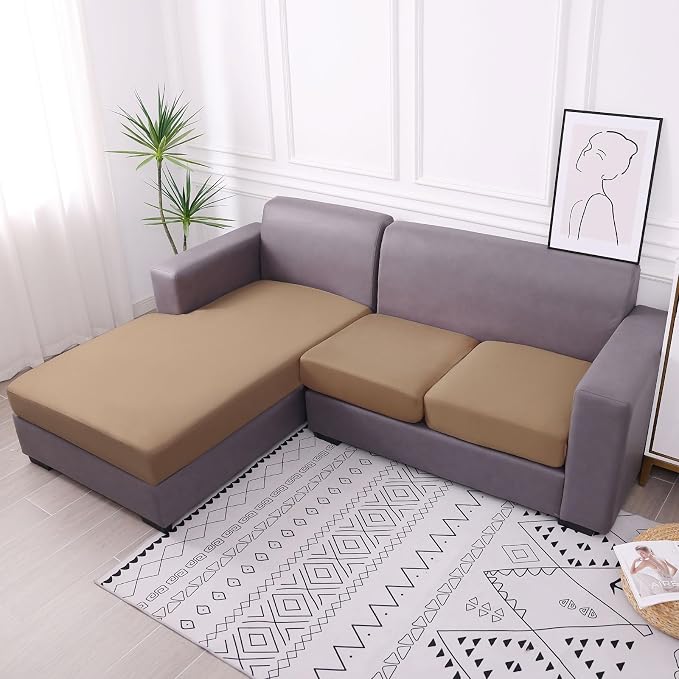 hyha Waterproof Couch Cushion Covers, Sectional Sofa Slipcovers Washable, L Shape Chaise Dog Couch Covers for Sectional Sofa, Universal Furniture Protector (1 Piece for Chaise XL, Camel)