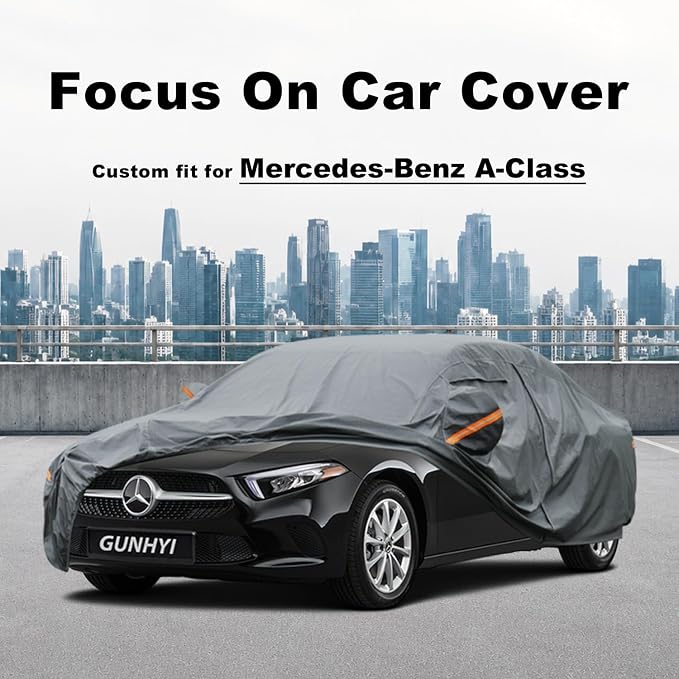 GUNHYI Premium Car Cover Custom Fit Mercedes-Benz A-Class, 16 Layers Heavy Duty Car Cover Waterproof All Weather with Zipper Door for Sun Rain Snow Dust Uv Protection