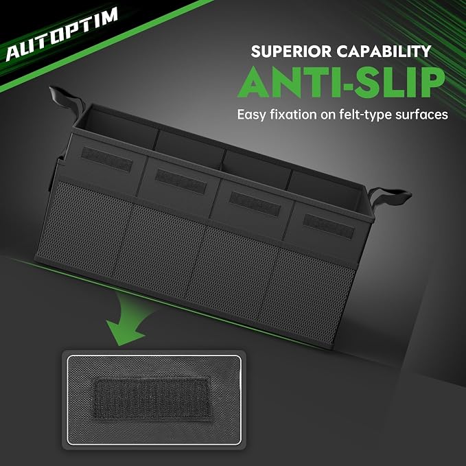 AUTOPTIM Car Trunk Organizer - Collapsible Car Organizer with Non Slip Bottom & Multiple Pockets for Groceries, Trunk Storage with Base Panel for SUV Sedan Van, 2 Compartments (Black, Medium, 2 Pack)