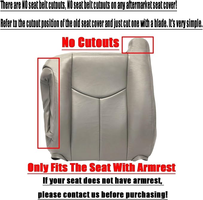 NLQR Gray #922 Driver & Passenger Bottom+Top Lean+Armrest Replacement Microfiber Leather Seat Covers Custom Fit for Chevy Silverado 1500 2500HD Tahoe Suburban Avalanche GMC Sierra Yukon XL 2003-2006