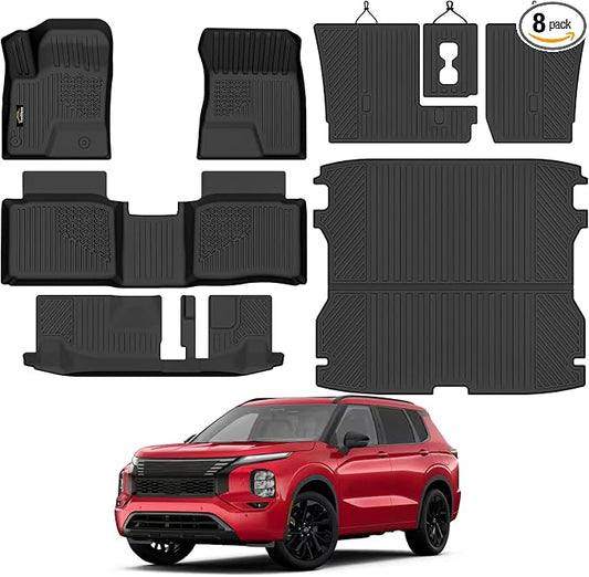 Floor Mats Custom Fit for Nissan Rogue PHEV 2026 7-Seater, All Weather TPE Cargo Liner with Backrest Protector, Full Set Trunk Mat for Rogue PHEV Accessories, Black
