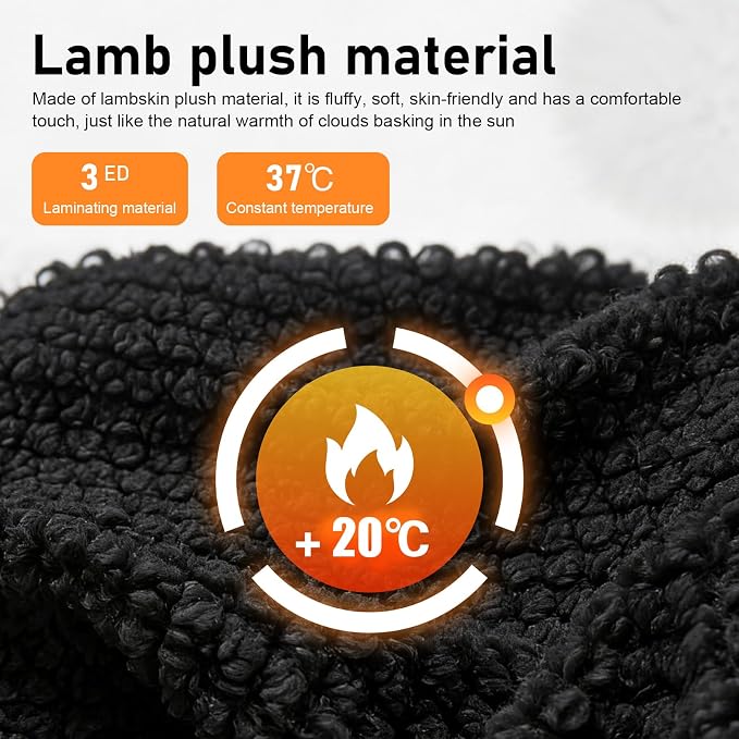 Fuzzy Warm Steering Wheel Cover for Winter, Soft Faux Lamb Fleece with Anti-Slip Inner Ring, 14.96" Inner Diameter Cozy Protective Driving Cover, Universal for Most Cars (Black)