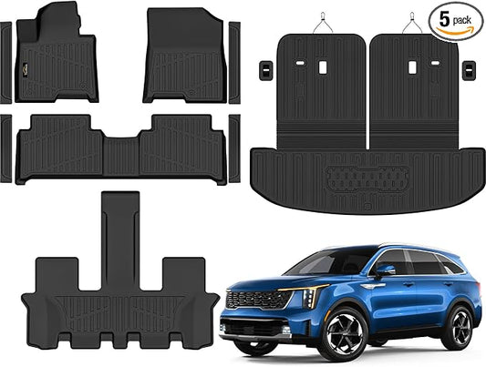 Floor Mats Fit for Kia Sorento Hybrid 2021-2025 2026 (PHEV&HEV) Trunk Mat with Backrest Mat All Weather TPE Rubber Cargo Liner Back Seat Protector Full Set for Sorento 2025 Plug-in Hybrid Accessories