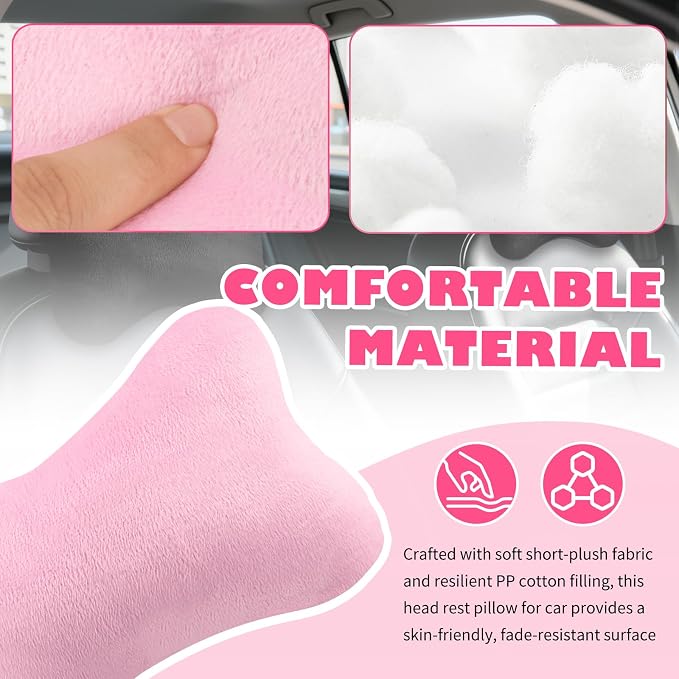2PCS Soft Car Headrest Pillow,Ergonomic Car Neck Pillow (Pink) | for Driving Relief Neck Fatigue,Universal Cars Pillows Headrest for Cars Interior Accessories with Detachable Cover