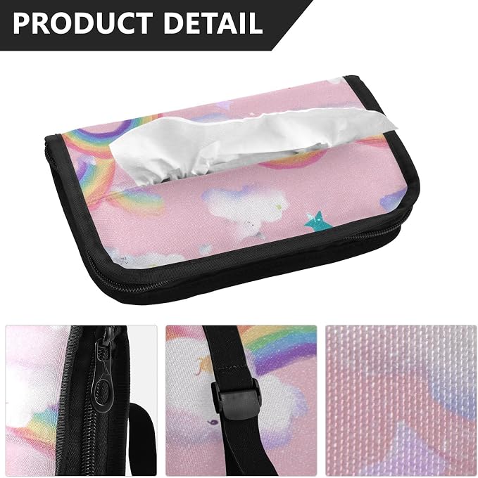 Pink Stars Rainbows Car Tissue Holder Durable Napkin Holder Hanging Tissue Holders Case Car Tissues Bag for Sun Visor Seat Back Universal Auto