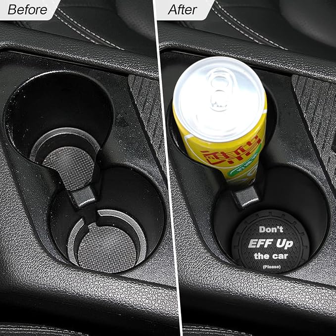 8sanlione Car Cup Coaster, 4Pcs 2.75 Inch Auto Cup Holder Insert Coasters, Non-Slip Waterproof Embedded Drink Mat, Automotive Interior Accessories for Men and Women (A Black/4PCS)