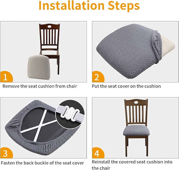 Fuloon Stretch Seat Cushion Covers 6 PCS, Washable Chair Seat Slipcover Chair Cover Dining Room for Hotel, Ceremony, Banquet Wedding Party (Grey, 6)