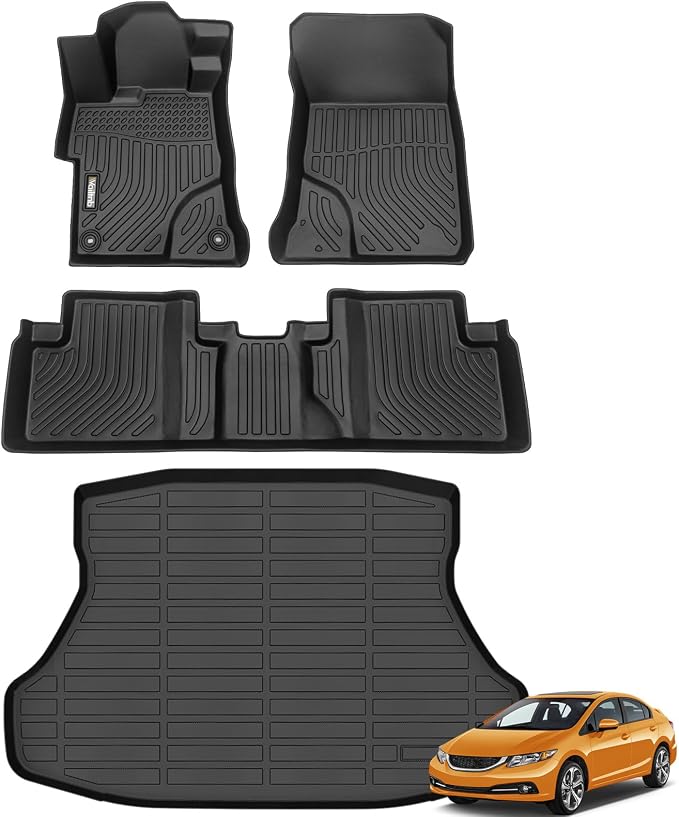 Wailtnb-Floor Mats & Cargo Mat for 2012-2015 Honda Civic Sedan & Civic Si Sedan (Not for Coupe) All Weather Floor Liner Heavy Duty Car Mat for Honda Civic Custom Fit Automotive Accessories Black